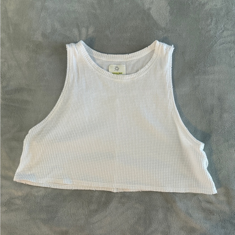 Aerie White Waffle Knit Top